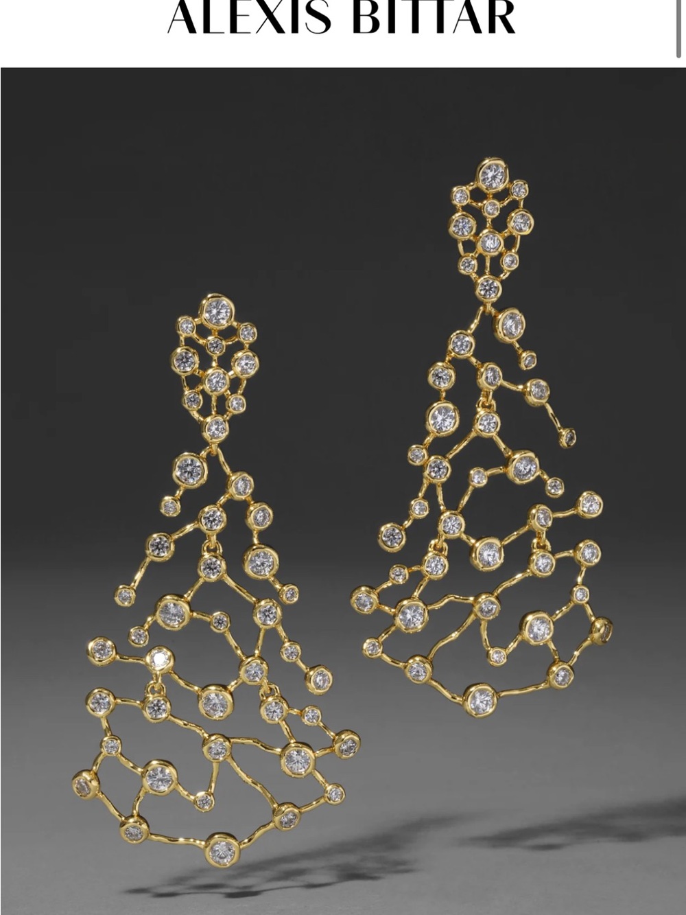 Alexis Bittar Gold and Clear Crystal Branch Drop Earrings